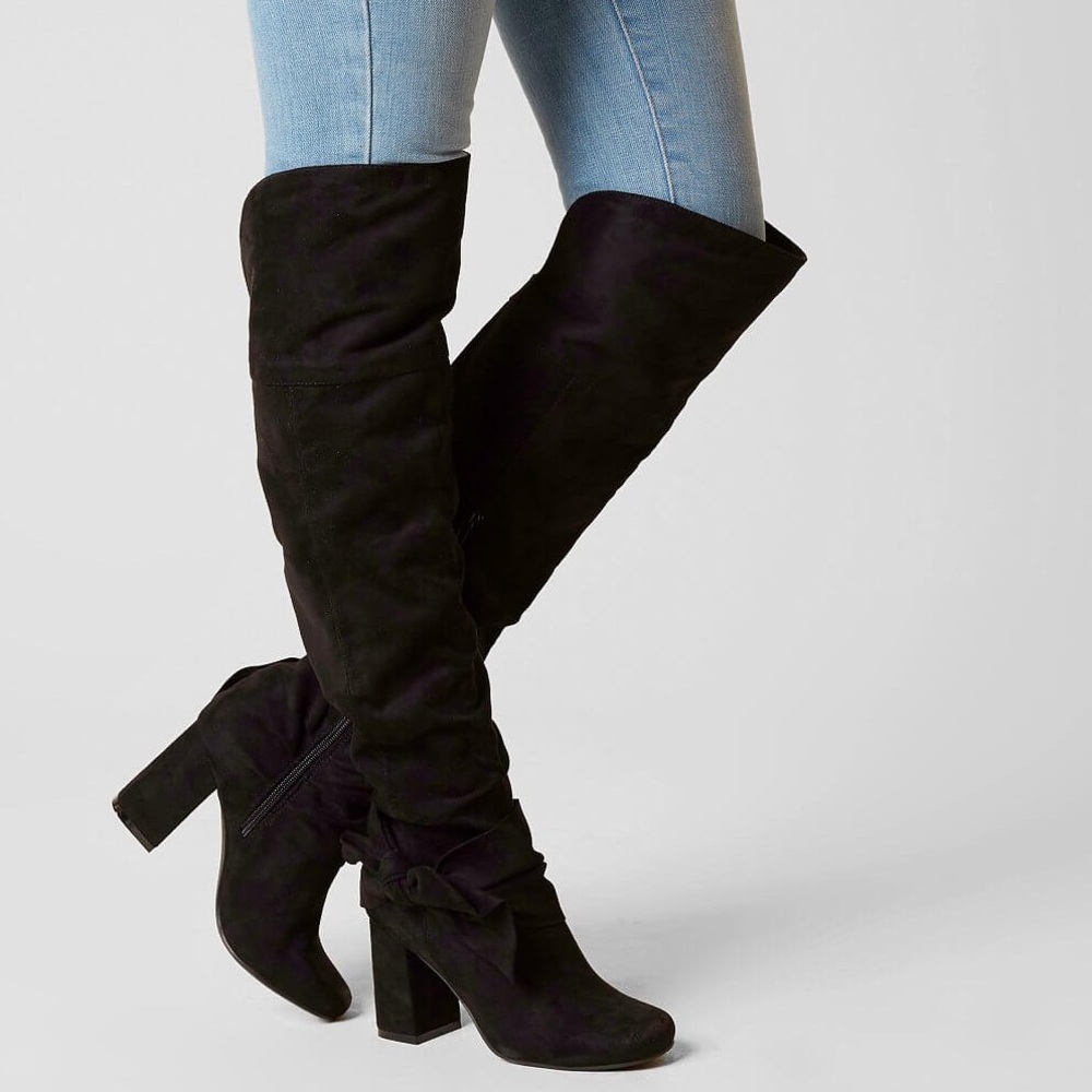 Black Over The Knee Oversize Bow Slouchy Boots